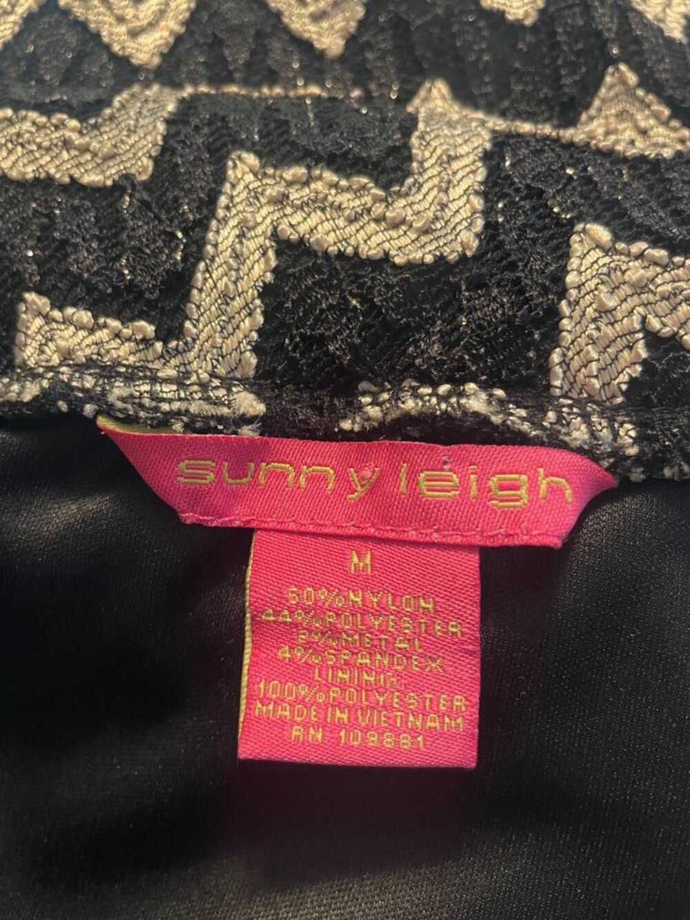Sunny Leigh Chevron Metallic Knit Skirt M - Maximalist Glam Style mini pencil - Picture 5 of 6